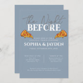 Rehearal Dinner Dusty Blue PIZA Modern Kaart (Voorkant / Achterkant)