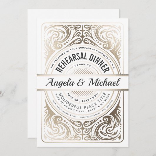 Rehearings Invitaties White en Gold Foil Kaart (Voorkant / Achterkant)