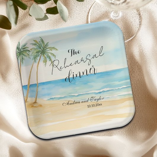 Rehearsal Dinner Beach and Palm Trees Wedding Papieren Bordje