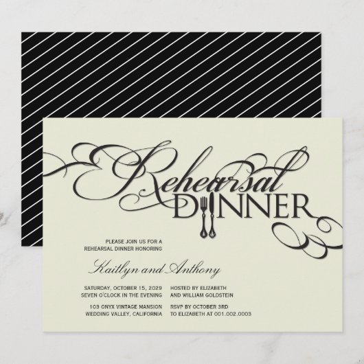 Rehearsal Dinner Classic Scrolls Wedding Uitnodige Kaart (Voorkant / Achterkant)