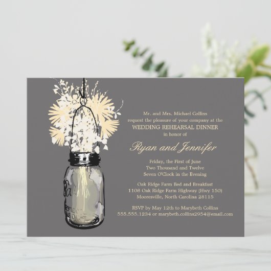 Rehearsal Dinner - Daisies Wildbloemen & Mason Jar Kaart (Staand voorkant)