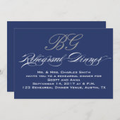 Rehearsal Dinner | Initialen van marineblauw Kaart (Voorkant / Achterkant)