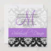 Rehearsal Dinner Invite Damask Monogram Lavender Kaart (Voorkant)