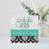 Rehearsal Dinner Invite Damask Monogram Turquoise Kaart (Staand voorkant)