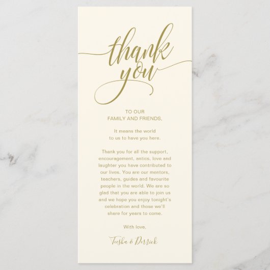 Rehearsal Dinner Place Setting Thank you Card Programma (Voorkant)