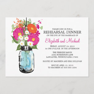 Rehearsal Dinner Rustic Mason Jar Gerber Daisies Kaart