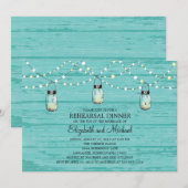 Rehearsal Dinner Rustic Wood Mason Jar and Lights Kaart (Voorkant / Achterkant)