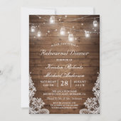 Rehearsal Dinner Rustic Wood Mason Jar Lights Lace Kaart (Voorkant)