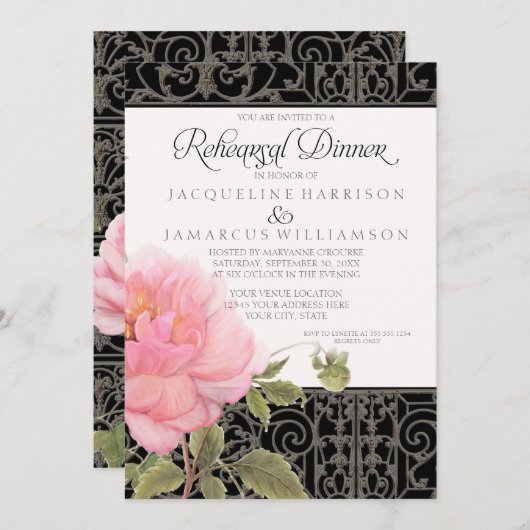 Rehearsal Dinner Southern Elegance Pink Peony Art Kaart (Voorkant / Achterkant)