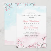 Rehearsal Dinner | Waterverf Cherry Blossom Kaart (Voorkant / Achterkant)