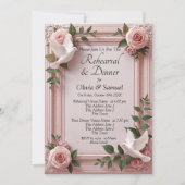 Rehearsal Invitation Card Pink Roses & Doves (Devant)