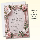 Rehearsal Invitation Card Pink Roses & Doves