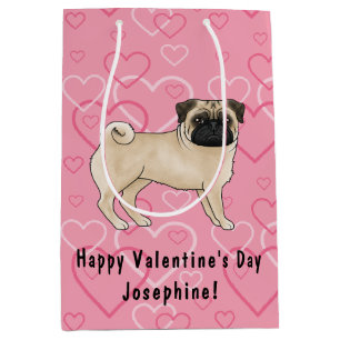 Rehkleurige Pug Hond Cartoon moppen Roze Liefde Ha Medium Cadeauzakje