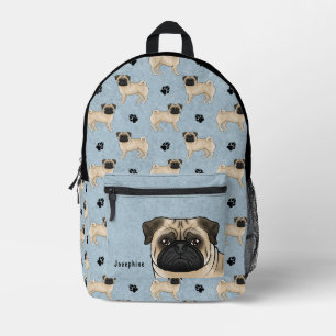 Rehkleurige Pug Hond Mops Ontwerp Patroon Met Naam Bedrukte Rugzak