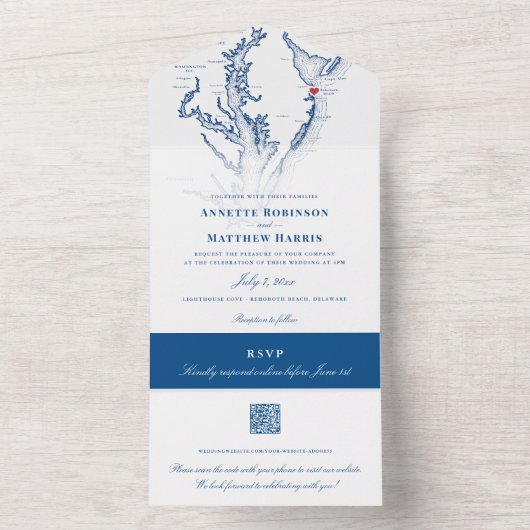 Rehoboth Beach Bruiloft QR Code Seal en verzenden All In One Uitnodiging (Binnen)