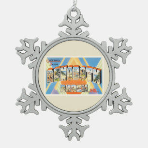 Rehoboth Beach Delaware DE Vintage Travel Briefkaa Tin Sneeuwvlok Ornament