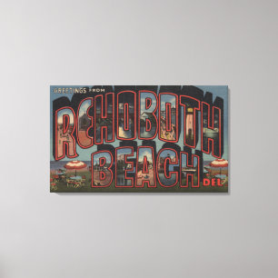 Rehoboth Beach, Delaware - Grote Letter-scènes Canvas Afdruk