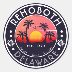 Rehoboth Beach Delaware Palmbomen Vintage 80s Ronde Sticker