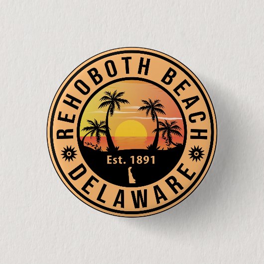 Rehoboth Beach Delaware Retro Sunset Souvenirs Ronde Button 3,2 Cm (Voorkant)