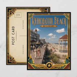 Rehoboth Beach Delaware Vintage Art Deco Gouden Briefkaart