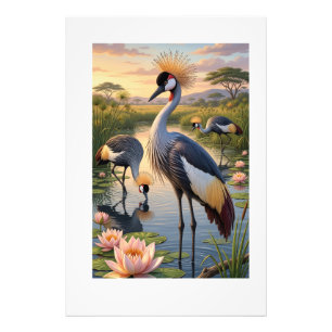 Reiger bij het water Serene natuur landschap fleec Foto Afdruk