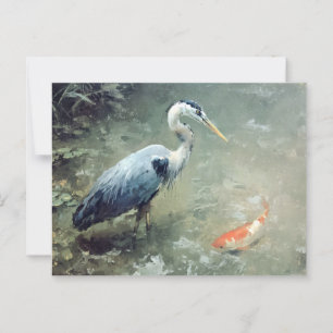Reiger en levendige Koi vissen Briefkaart