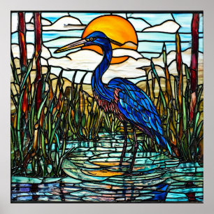 Reiger Glas-in-Lood voor Kustdecoratie Poster