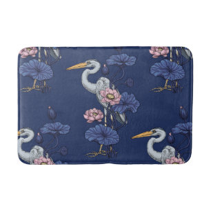 Reiger in de Roze Lotus Tuin op delpht blauw Badmat