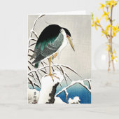 Reiger in de Sneeuw, kunstwerk van Ohara Koson Kaart (Gele Bloem)
