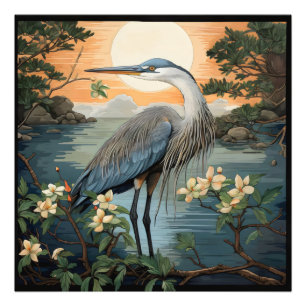 Reiger in vijver foto afdruk