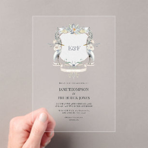 Reiger Monogram Crest Elegante Meer Bruiloft Acryl Uitnodigingen