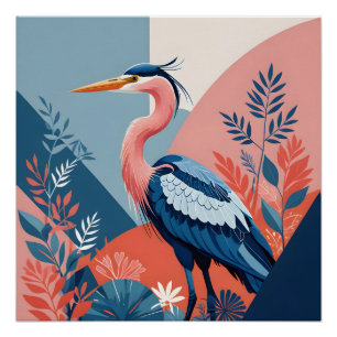 reigerposter met blauwe kuif perfect poster