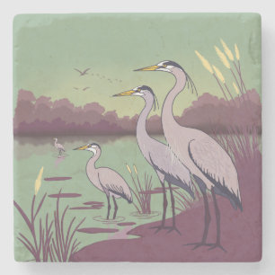 Reigers bij het Meer Stenen Onderzetter