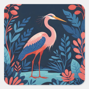 reigerstickers voor de middernachtelijke tuin vierkante sticker