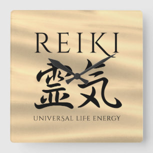 Reiki 霊 Japanse Calligrafische Life Energy 気 Vierkante Klok