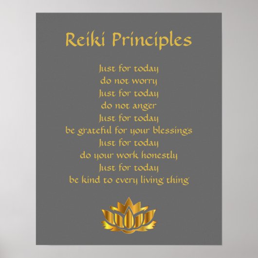 Reiki beginselen grijs en goud poster (Voorkant)