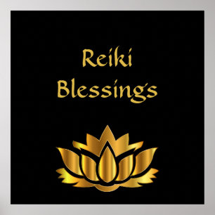 Reiki Blessings Black/Gold Poster