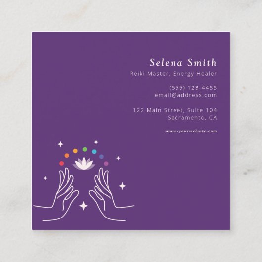 Reiki Carte de visite design Carré avec Chakras (Dos)