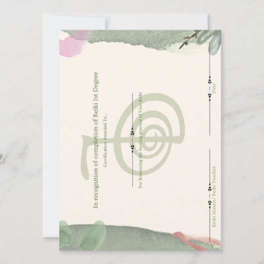 Reiki eerste graad certificaat kaart (Voorkant)