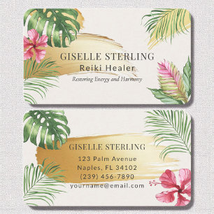Reiki Healer Tropical Gold geborstelde Waterverf Visitekaartje