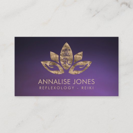 Reiki Healing symbool en handen in Lotus Visitekaartje (Voorkant)