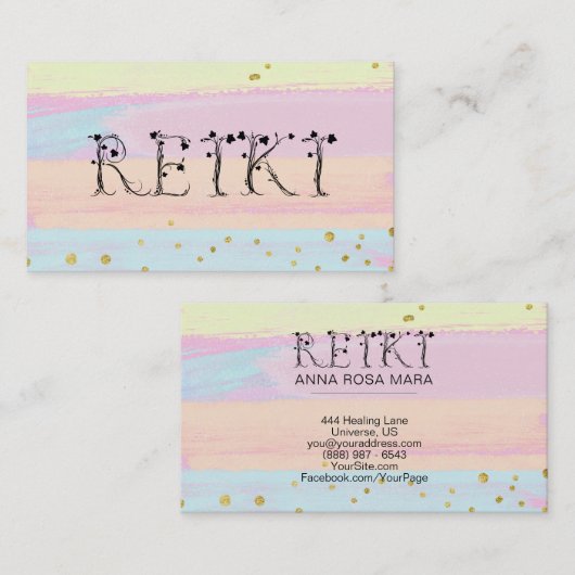 ** REIKI Ivy Typography Abstract Pastel Visitekaartje (Voorkant / Achterkant)