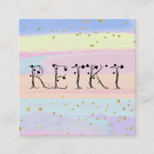 *~* REIKI Ivy Typography Pastel Stripes Glitter Vierkante Visitekaartje