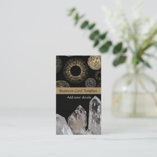 Reiki kaarten - Sjabloon witte kwartskristallen Visitekaartje (Staand voorkant)