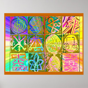 REIKI Karuna: De vintage Symbolen van de Kunst van Poster