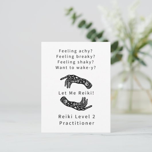 Reiki Level 2 Practitioner Riddle en Hands White Briefkaart (Staand voorkant)