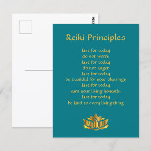 Reiki Principles Blauwgroen/Gold Lotus Briefkaart