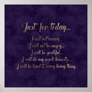 Reiki Principles- Goud op paarse lotus Poster