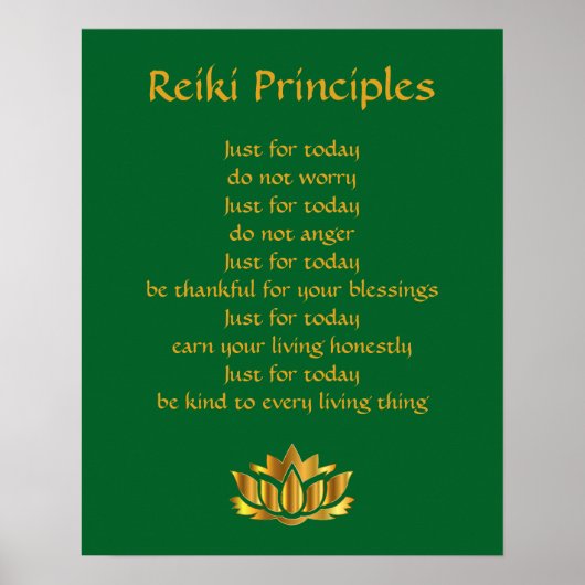 Reiki Principles Green en Gold Lotus Poster (Voorkant)