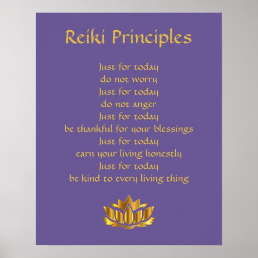 Reiki Principles Paars/Gold lotus Poster (Voorkant)